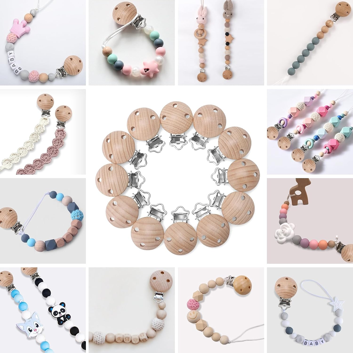 KIGNIOTE houten clips voor speenketting 12 stuks