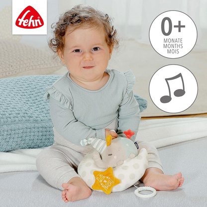 FEHN verlichte hanger met muziekdoosje voor kinderwagen en ledikant OLIFANT OP DE MAAN
