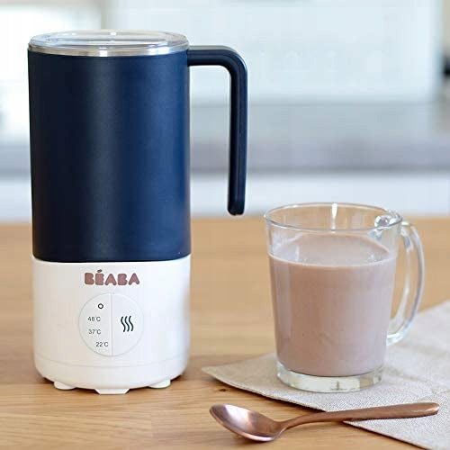 BEABA milk prep EKSPRES do mlecznych napojów, ekspres do mleka dla dzieci, biało-szary, z kubkiem napoju