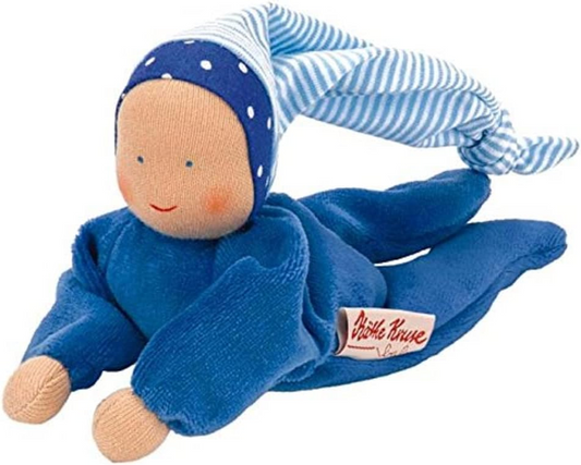 KATHE KRUSE Nickibaby LALKA PRZYTULANKA 20 cm – miękka niebieska lalka dla dzieci 0+, bezpieczna i przyjemna w dotyku