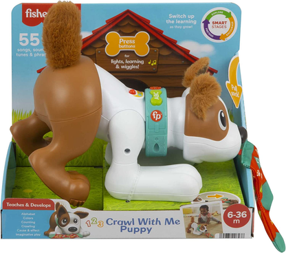 FISHER-PRICE interaktywny PIESEK j. niemiecki edukacyjny piesek do raczkowania z miękkimi uszami i ogonem