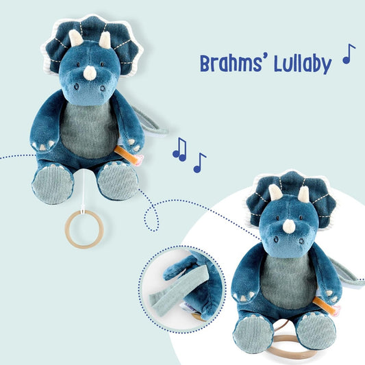 NOUKIE'S knuffel met muziekdoosje "Brahms' Wiegenlied" TRICERATOPS 20 cm