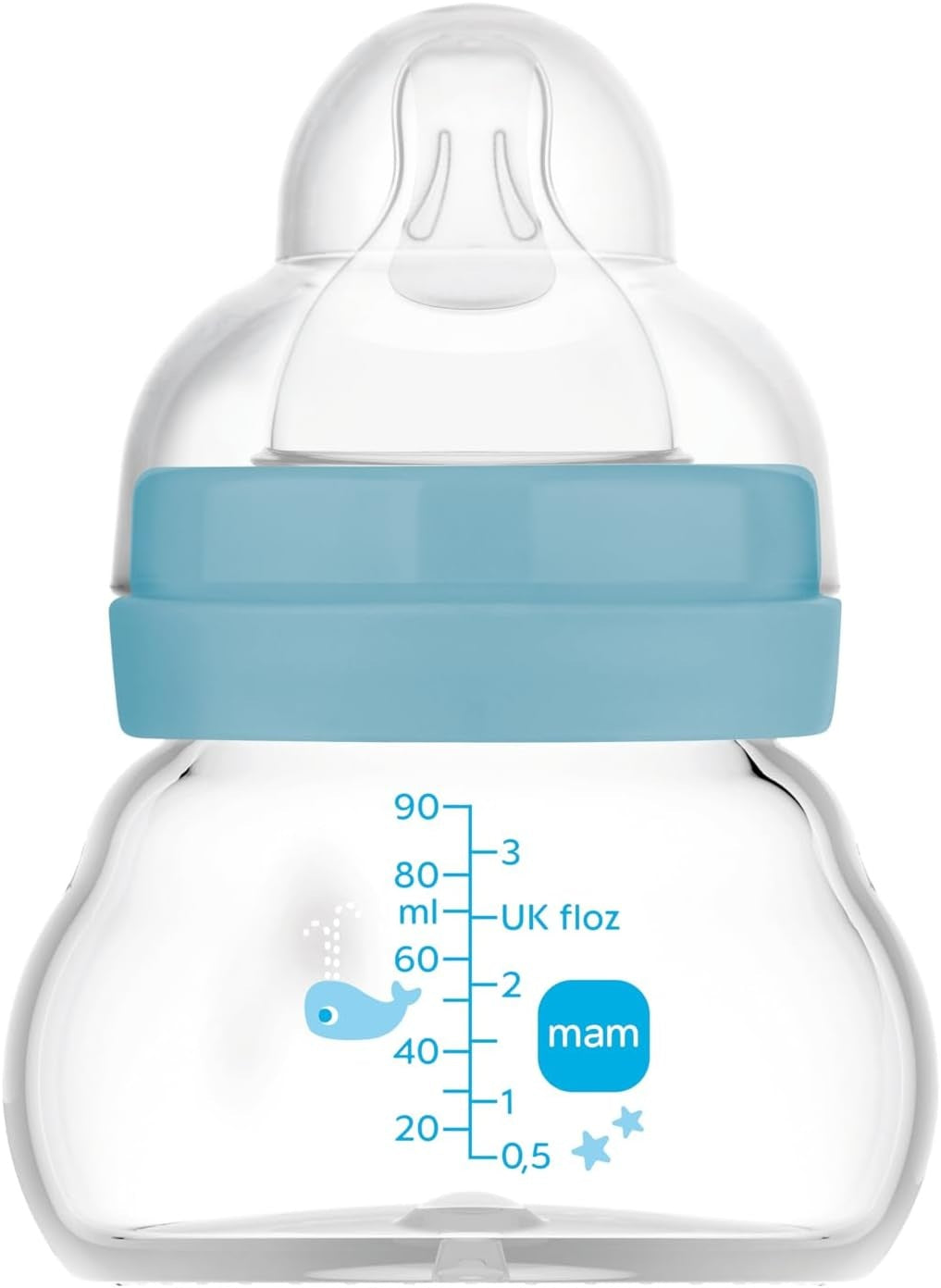 Niebieska szklana butelka MAM Feel Good 90 ml