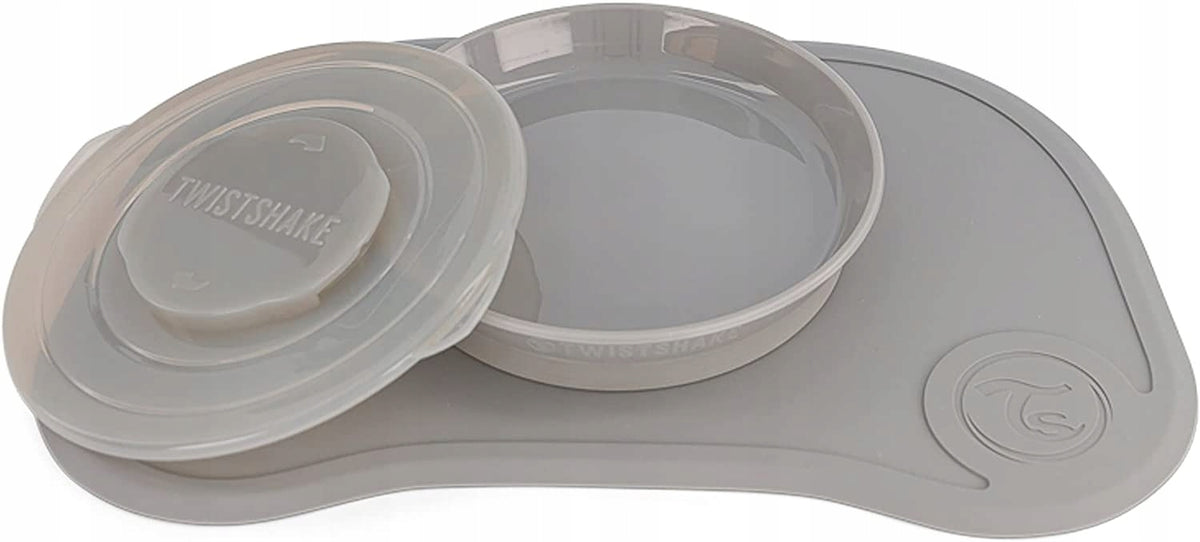 TWISTSHAKE mata CLICK MAT z talerzykiem 6msc+ szara silikonowa mata z miseczką i pokrywką