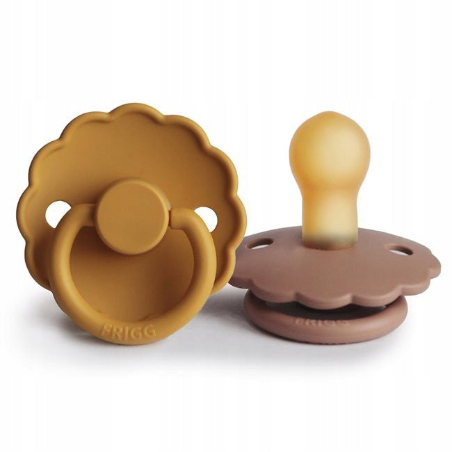 FRIGG smoczki uspokajające kauczuk 6msc+ x2, wielokolorowe smoczki Daisy z falistą krawędzią