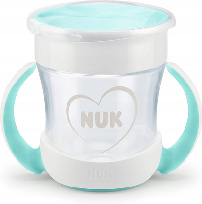 NUK Mini Magic Cup KUBEK NIEKAPEK 160 ml biało-miętowy kubek dla dzieci z uchwytami i pokrywką