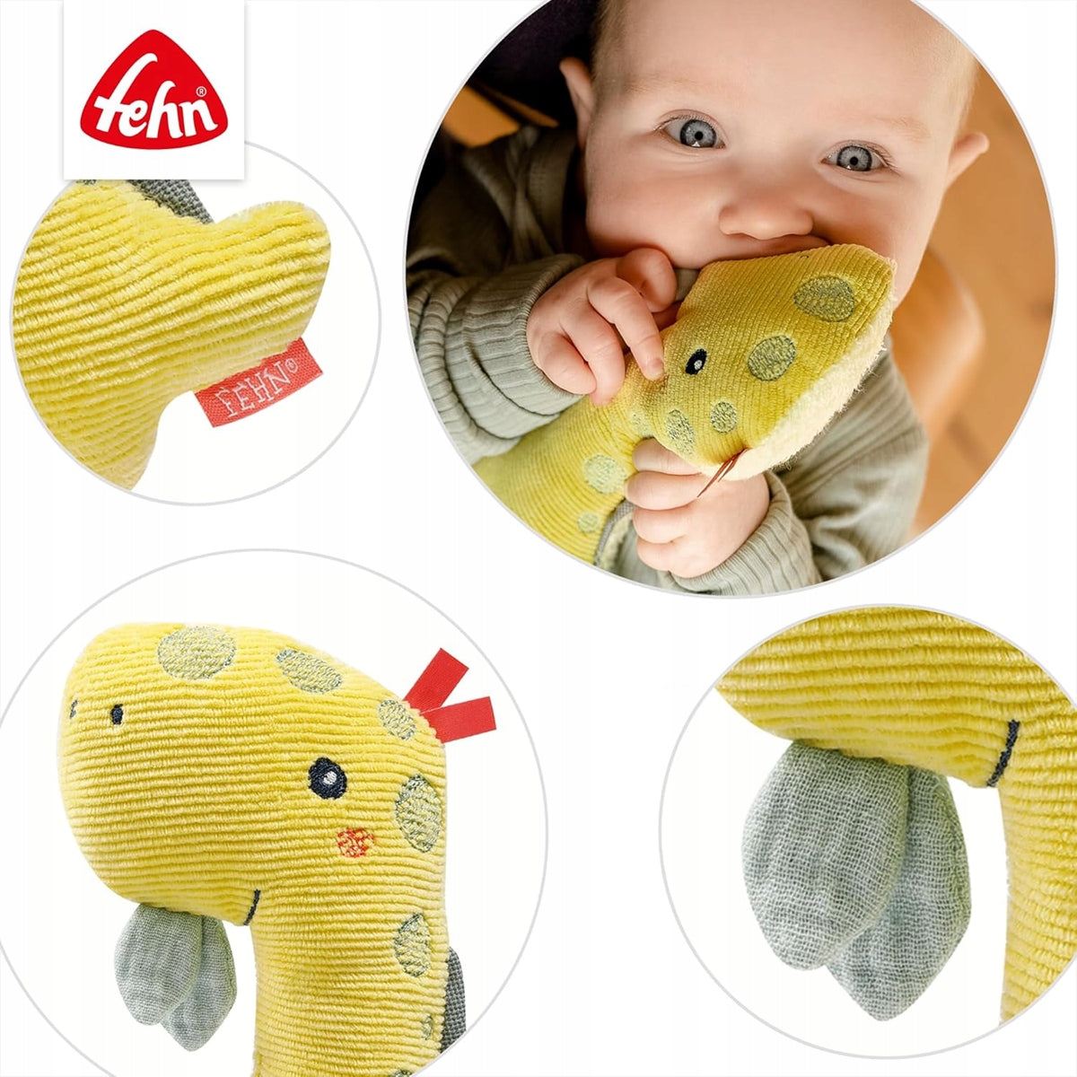 FEHN Dino stuffed toy with rattle and squeaker