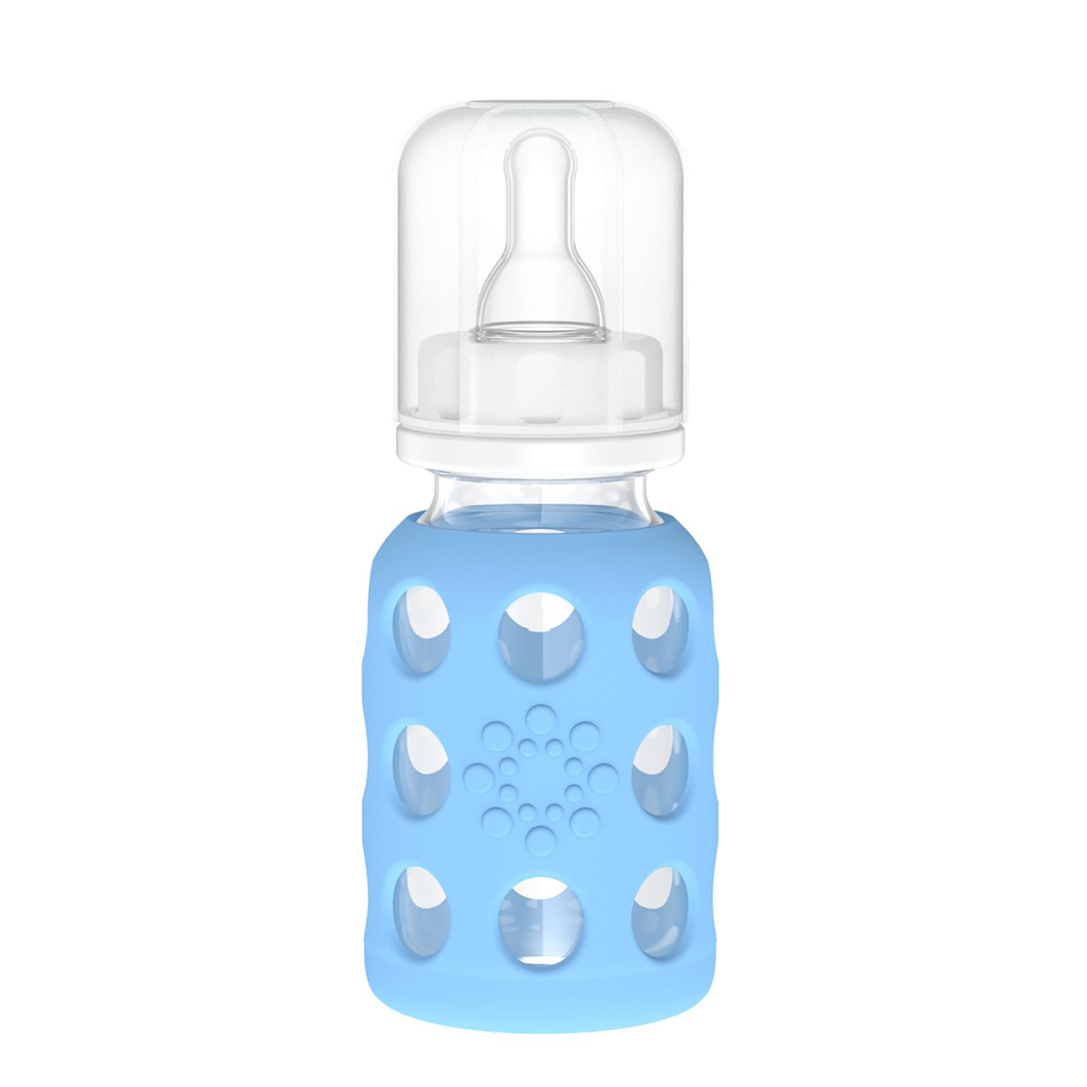 LifeFactory glazen fles met hoes 120 ml 3 m+ speen 1
