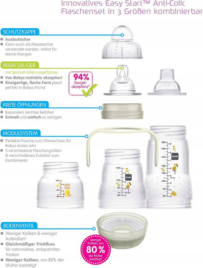 MAM zestaw startowy Easy Start Anti-Colic XXL 11el. butelki antykolkowe 130 ml, 160 ml i 260 ml z akcesoriami