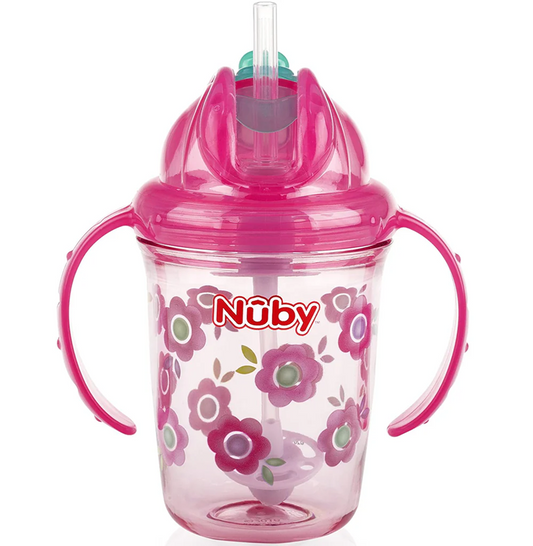 NUBY Flip-it Cup ποτήρι με καλαμάκι κατά του διαρροών 12 m+ 240 ml