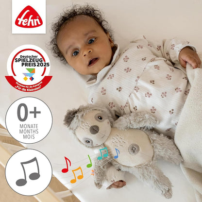 FEHN Leniwiec przytulanka z Cry Sensorem 19cm, miękka przytulanka dla niemowląt 0+ z melodiam i dźwiękami natury