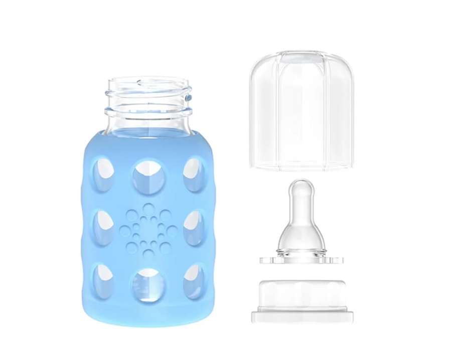 LifeFactory glazen fles met hoes 120 ml 3 m+ speen 1