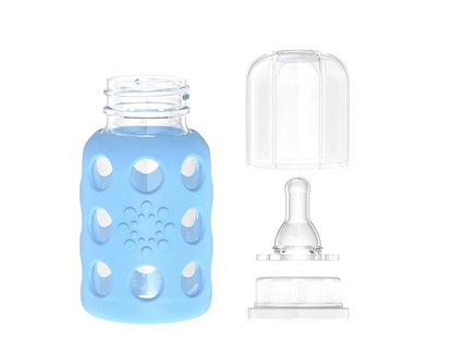 LifeFactory glazen fles met hoes 120 ml 3 m+ speen 1