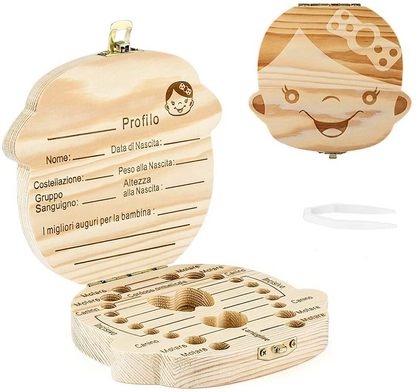 LOVE BABY houten bewaardoos voor melktandjes ITALIAANSE TAAL