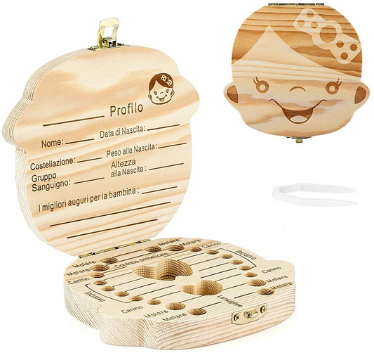 LOVE BABY houten bewaardoos voor melktandjes ITALIAANSE TAAL