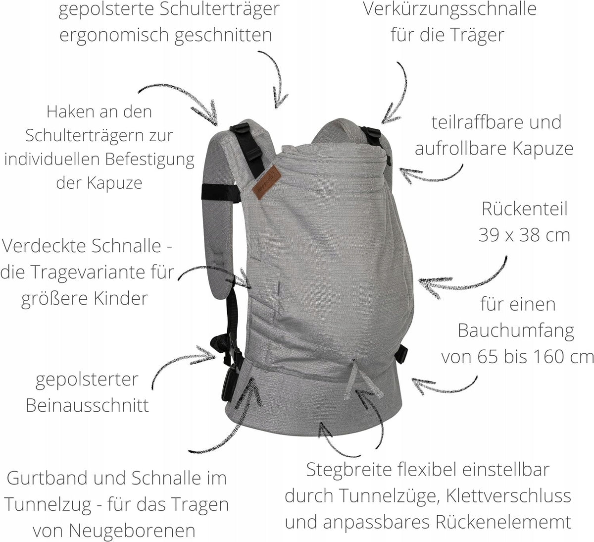 HOPPEDIZ BUCKLE 4w1 nosidełko ergonomiczne 3,5- 20kg, regulowane z miękkimi szelkami i kapturkiem