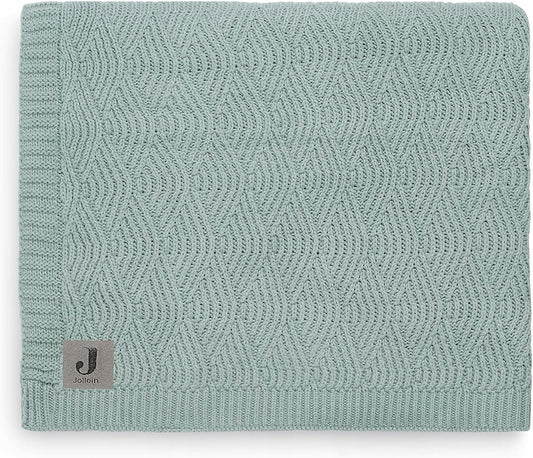 JOLLEIN koc z dzianiny dla dzieci 100 x 150 cm, popielaty zielony, 100% bawelna, struktura fal
