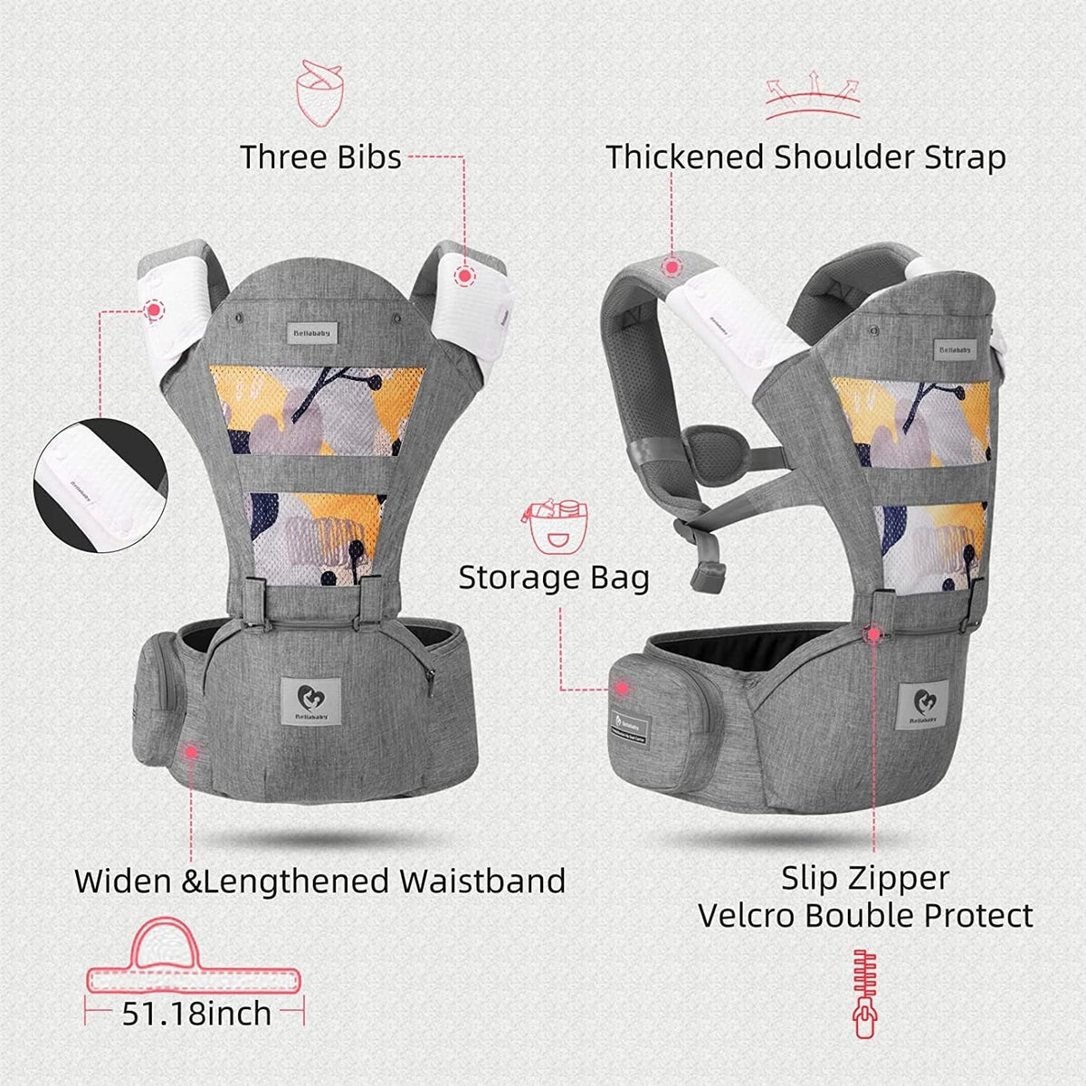 BELLABABY ergonomische Babytrage mit Hüftgurt 3-in-1 0-36 Monate