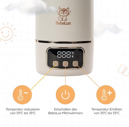BEBELUX BebeWarm podgrzewacz PODRÓŻNY USB 3' z wyświetlaczem temperatury i przyciskami regulacji