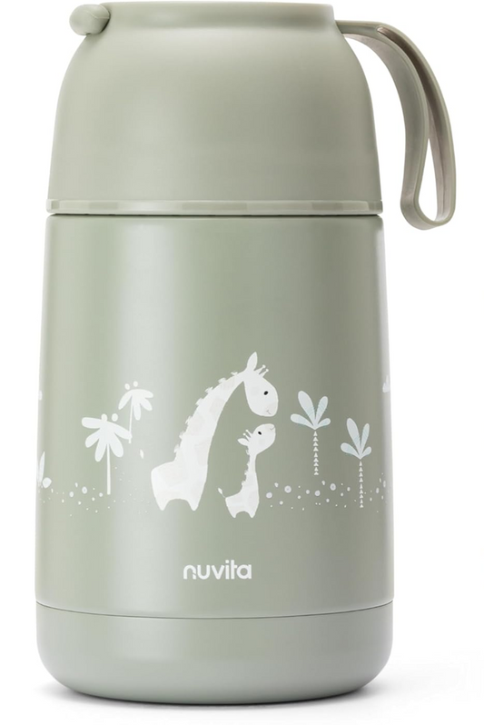 NUVITA 4475 termos obiadowy ze stali nierdzewnej 620 ml 0+ ŻYRAFY zielony, szczelny termos z uchwytem