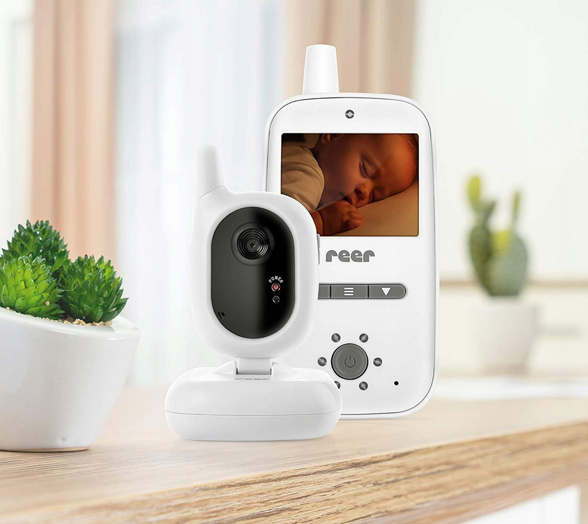 REER BabyCam niania elektroniczna 2,4" TFT z kamerą i monitorem LCD, biała, do opieki nad dzieckiem