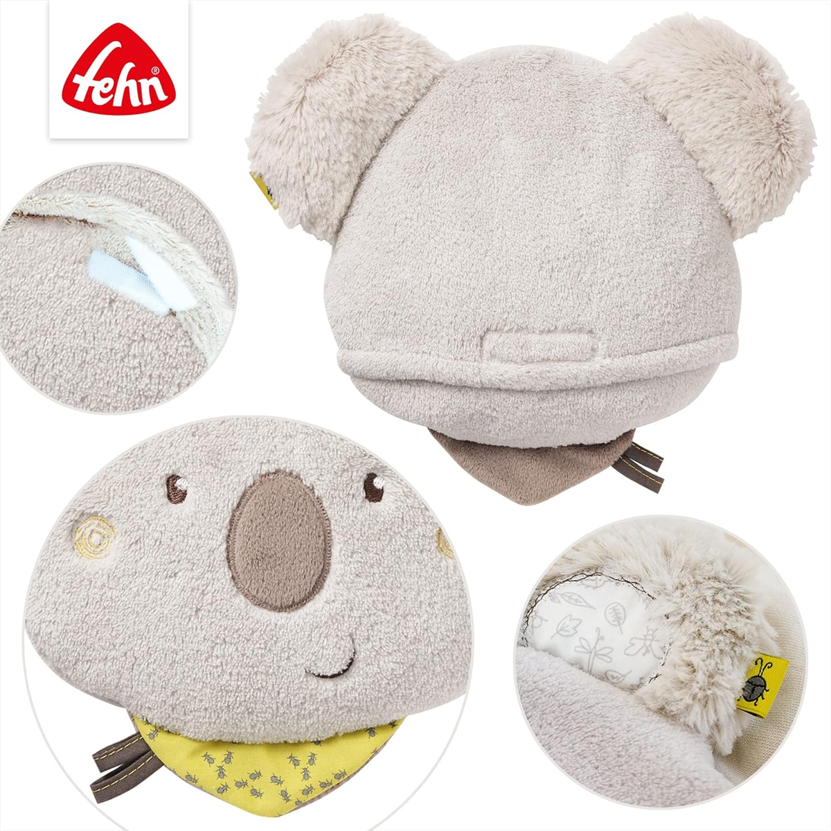 FEHN Koala Australië pluchen warmtekussen met kersenpitten 20 x 20 cm