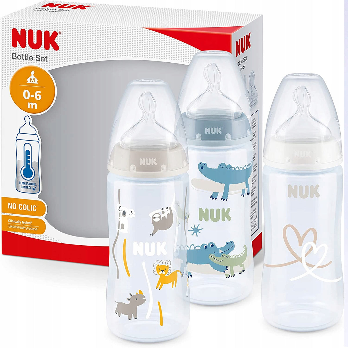 NUK No Colic zestaw butelek 3x 300 ml 0-6, butelki First Choice+ z smoczkiem M