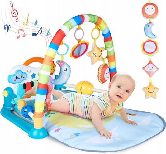 WYSWYG mata edukacyjna +zabawki PIANINO, kolorowa mata sensoryczna dla niemowląt 0+ z pianinkiem i zawieszkami