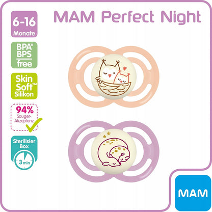 MAM Perfect Night smoczek uspokajający x2 6-18msc + box, świecący w ciemności