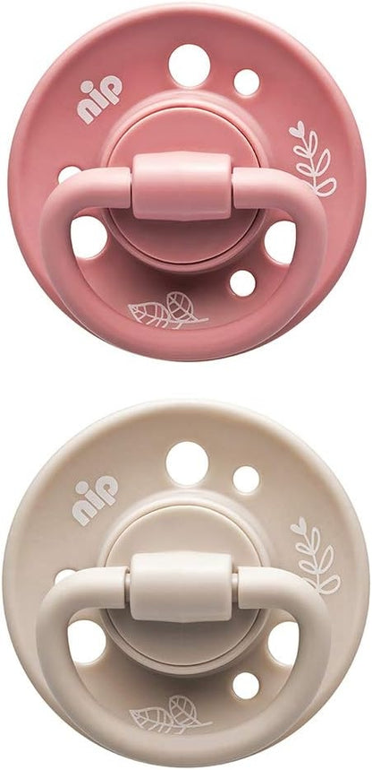 NIP CHERRY GREEN smoczek uspokajający x2 6msc+ różowy i beżowy, kauczukowy, bez BPA i BPS