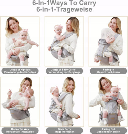 GROWNSY nosidełko ergonomiczne z pasem biodrowym 6w1, 6 sposobów noszenia dziecka