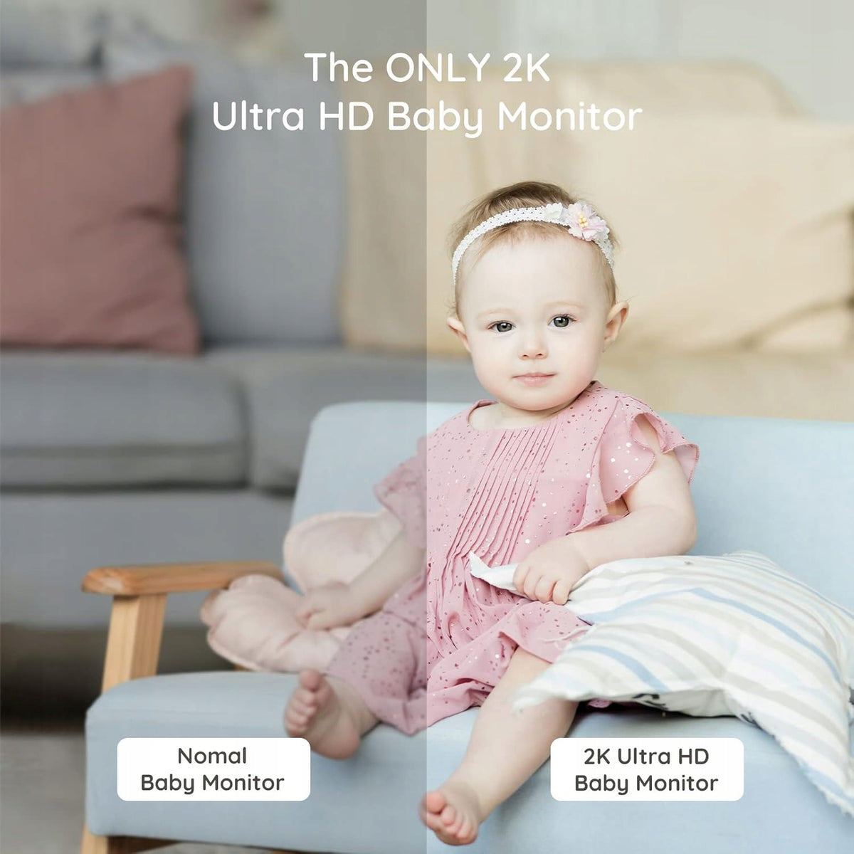 SIMSHINE Baby Pro kamera niania elektroniczna 2K FHD + maszt, 2K Ultra HD baby monitor, biało-różowa