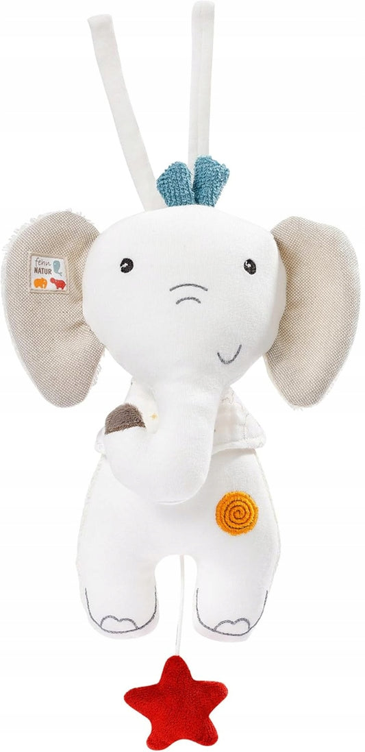 FEHN giostrina musicale in cotone da appendere per lettino, passeggino ELEFANTE 20 cm
