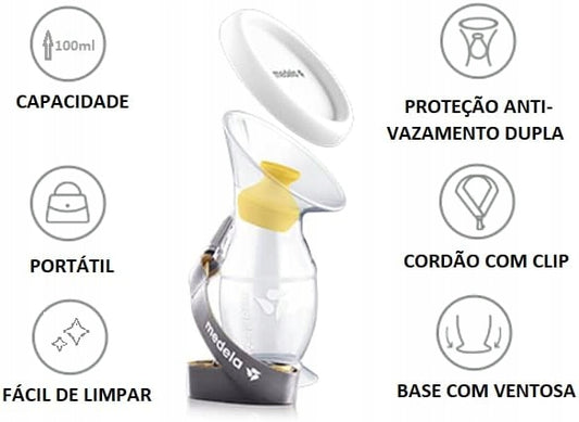 MEDELA kolektor silikonowy do zbierania pokarmu, pojemnik na mleko matki 100 ml, BPA free, z bazą i ochroną przed przeciekaniem