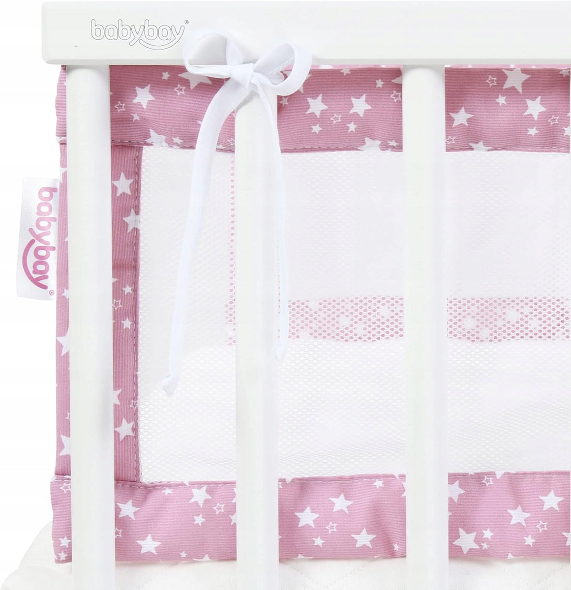 BABYBAY ochraniacz do łóżeczka 168x24cm różowy, przewiewny ochraniacz siatkowy z gwiazdkami do łóżeczka niemowlęcia