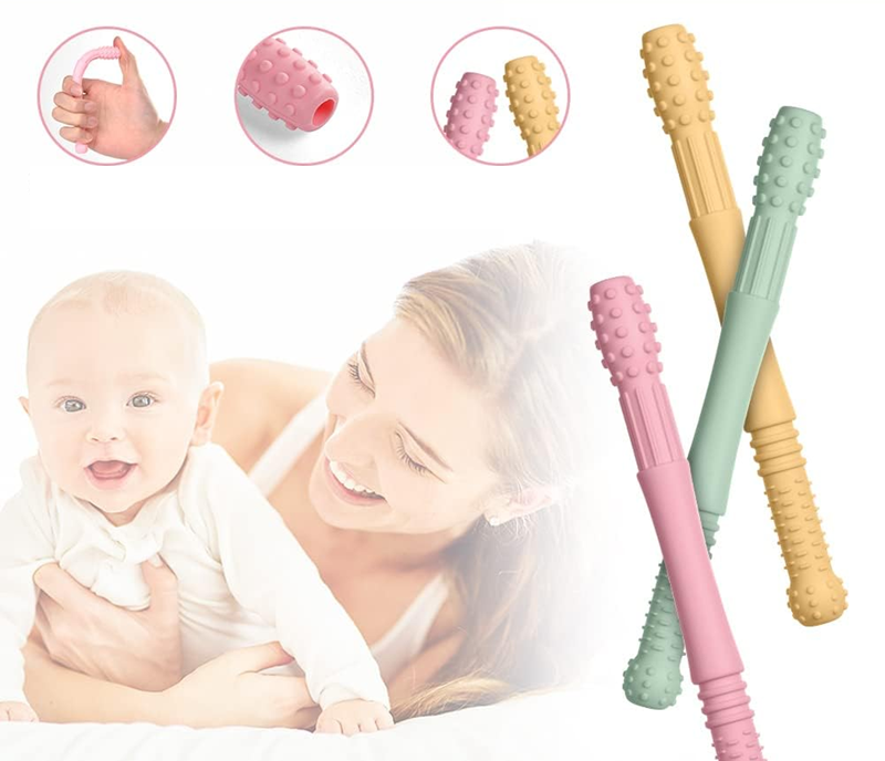VICLOON siliconen bijtring masserend 4 stuks + 4 borstels voor reiniging 17 cm