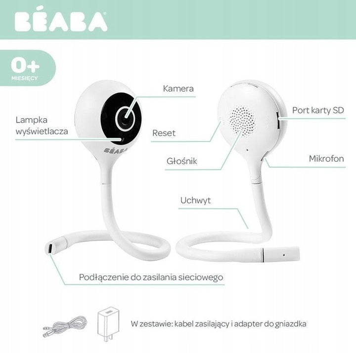 BEABA Zen Connect kamera niania elektroniczna, biała kamera Full HD 1080p z nocnym trybem, mikrofonem i głośnikiem