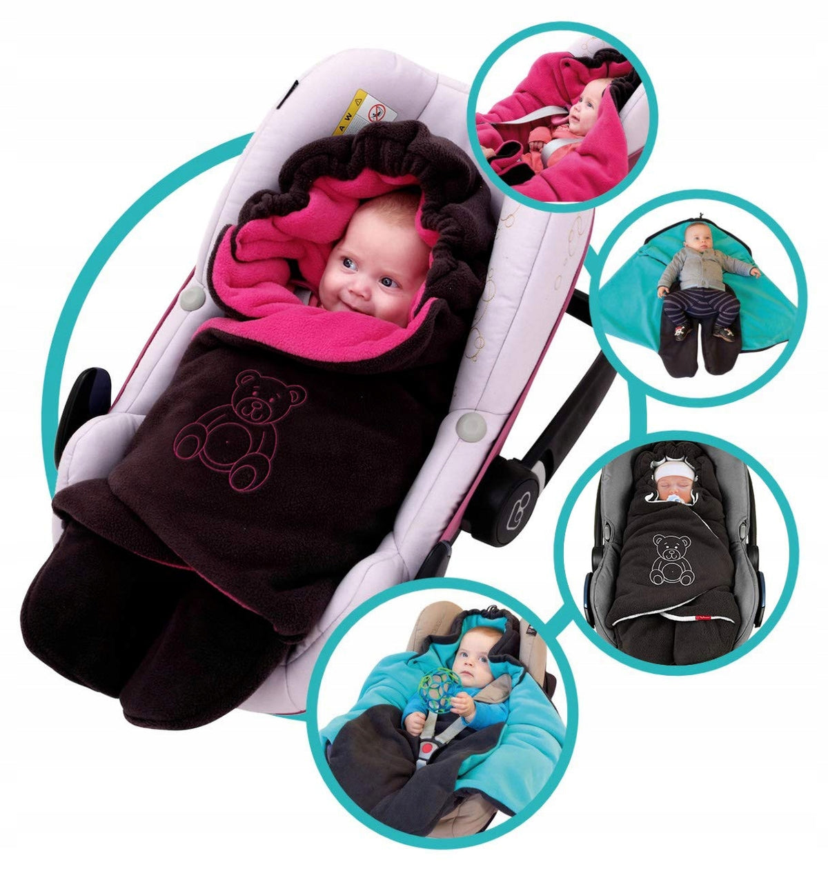 BYBOOM couverture emmaillotage polaire pour siège auto et poussette