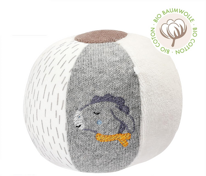 FEHN Natur katoenen bal met rammelaar 9 x 10 cm BEER en EZEL