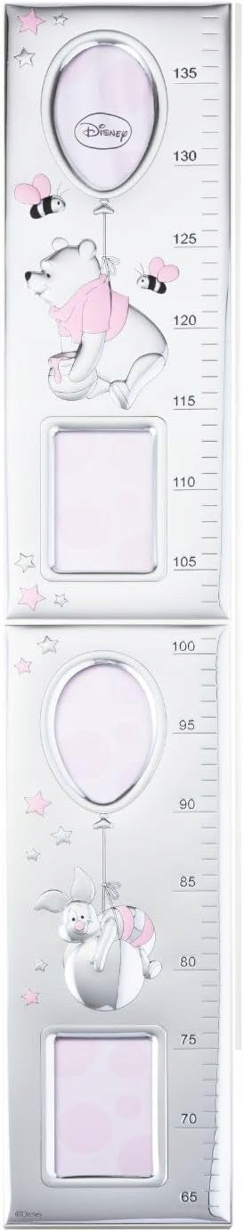 VALENTI Disney Kubuś Puchatek miarka wzrostu ze srebra i drewna 140 cm, różowa z okienkami na zdjęcia