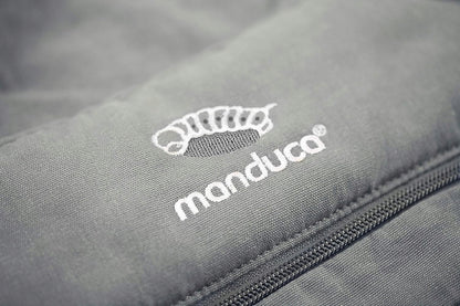 MANDUCA XT nosidełko klamrowe z bawełny organic, szare, z logo i suwakiem