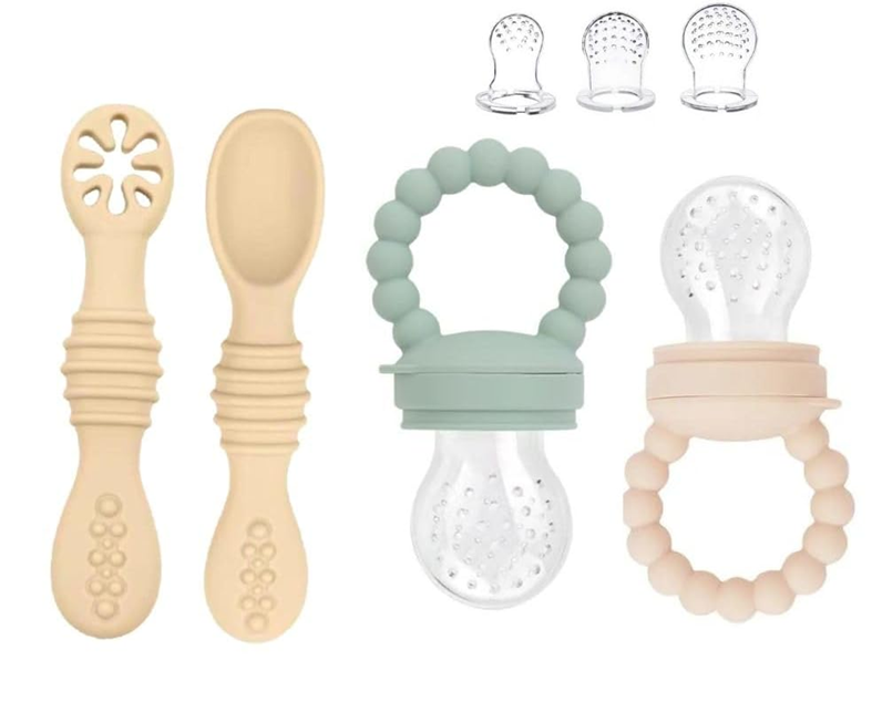 STONNY massaggiagengive dosatore di frutta per bambini 3-24 mesi 2 pezzi + 6 tettarelle e 2 cucchiaini