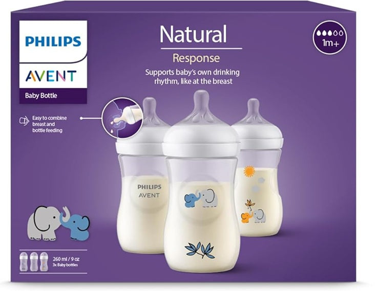 PHILIPS AVENT Natural RESPONSE Fles 260 ml 1 Maand+ x3 DEKOR