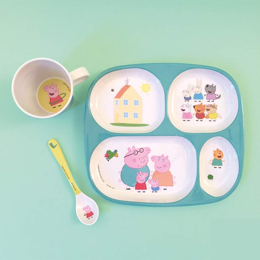 PETIT JOUR PARIS Peppa Pig talíř z melaminu 4 přihrádky 21 x 24 cm