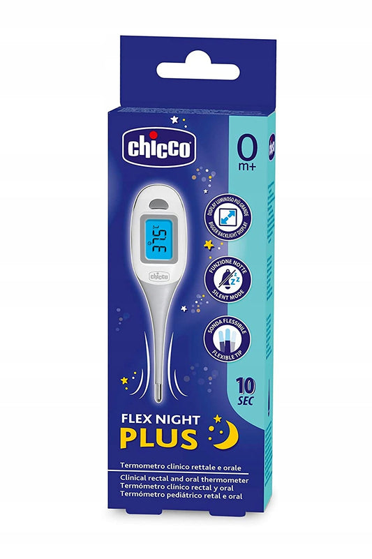CHICCO Flex Night Plus termometr elektroniczny biało-szary, cichy tryb nocny, pomiar w 10 sekund