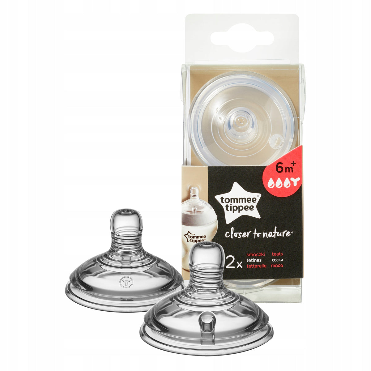 TOMMEE TIPPEE smoczek do butelki CLOSER TO NATURE 6msc+ x2 silikonowy, bez BPA i BPS