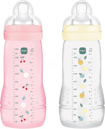 MAM Easy Active zestaw butelek 2x 330 ml 6 m+ smoczek 4 bardzo szybki, różowa i beżowa