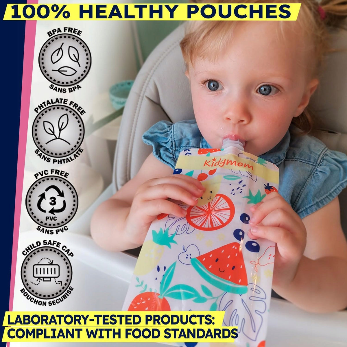KIDYMOM sachets réutilisables pour compote x7 + accessoires