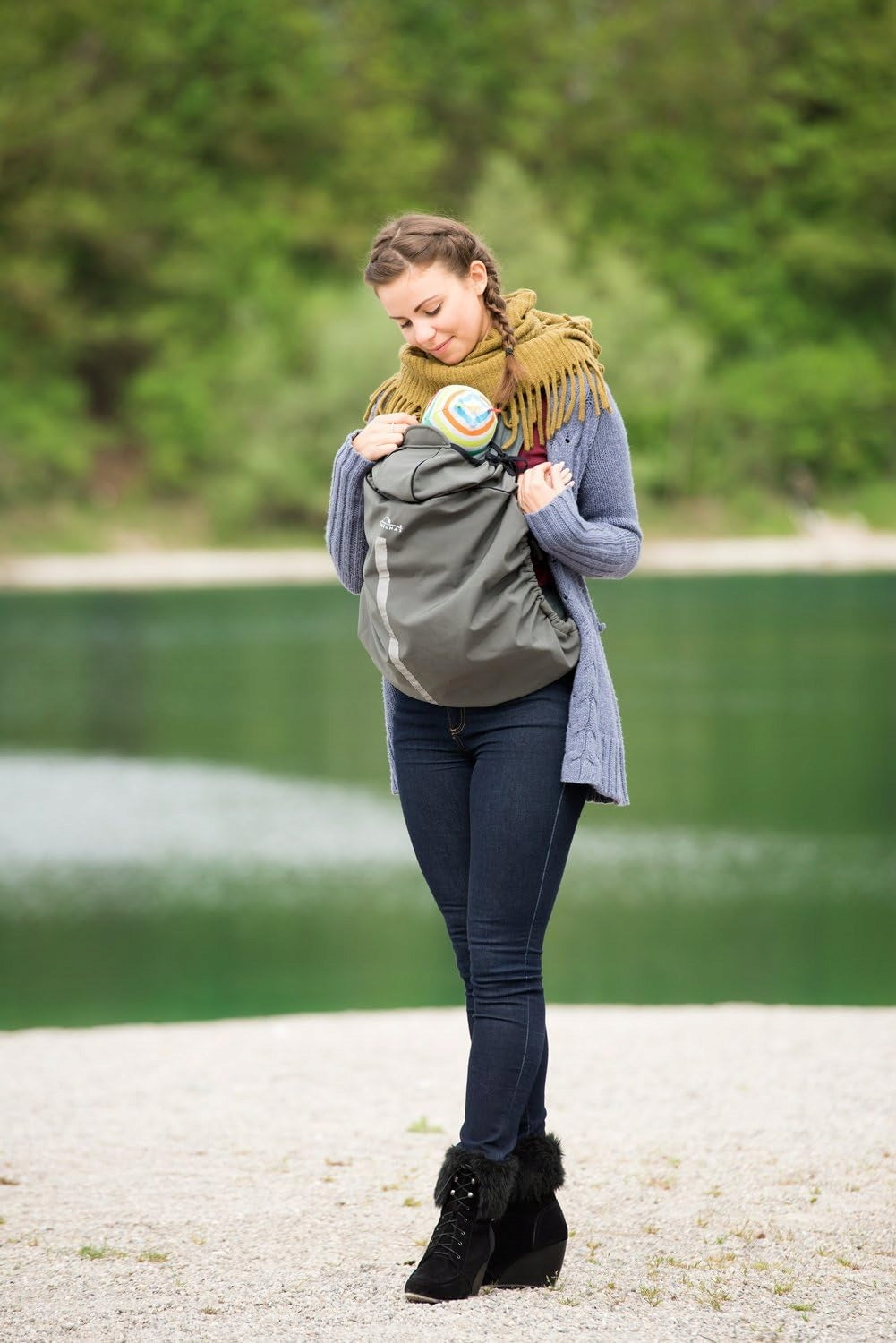 AMAZONAS pokrowiec na nosidełko Softshell, szary, uniwersalna ochrona z odblaskiem, dla dziecka na spacer