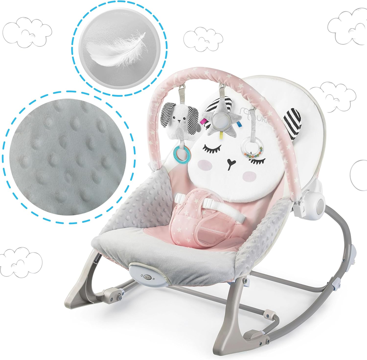 NUKIDO Schommelstoel met vibraties tot 18 kg + boog met speelgoed